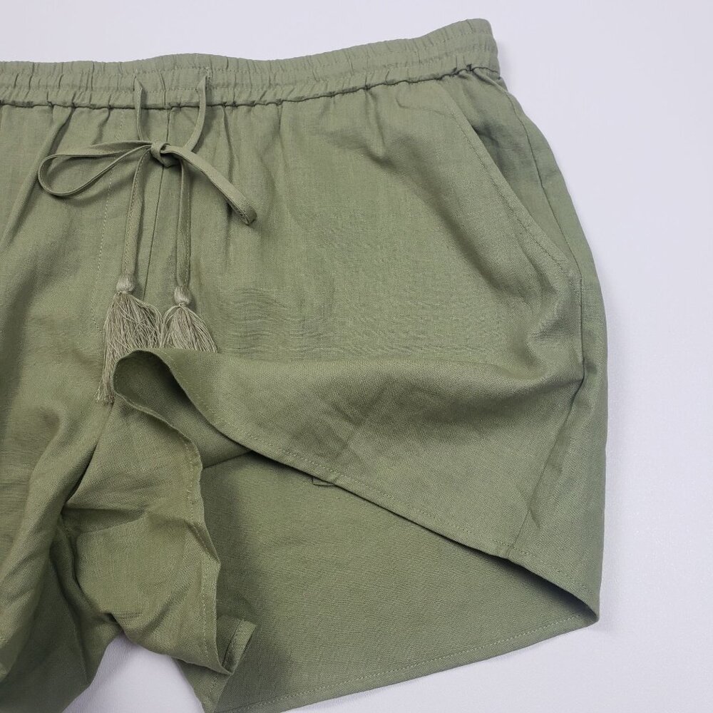 Andie Swim The Graciosa Short Women's Medium Ivy Green Linen Blend Tassel Ties - Picture 14 of 16